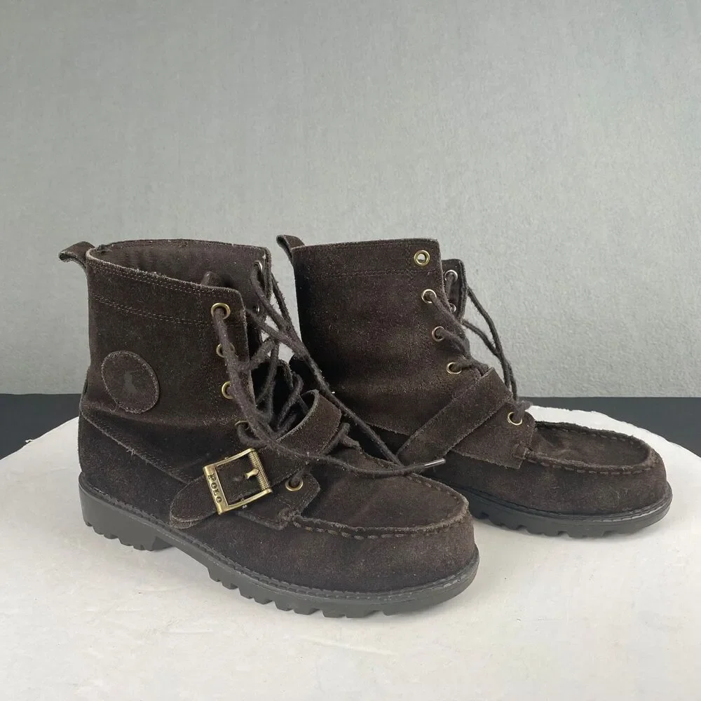 Polo Ralph Lauren Duck Boots Big Boy Kids 4 Brown Leather Buckle,Hiking,Outdoor